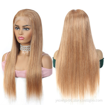 Factory Direct Supply 13x4 Lace Frontal Wig Brazilian Human Hair Silk Straight Cuticle Aligned Hair Transparent 27# Lace Wig